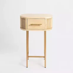 Kirklands Home Oval Ribbed Single Drawer Accent Table Tan Discount