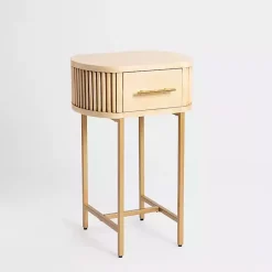 Kirklands Home Oval Ribbed Single Drawer Accent Table Tan Discount