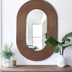 Kirklands Home Oval Walnut Ribbed Wood Wall Mirror Hot
