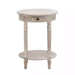 Kirklands Home Oval washed Pine Wood Side Table White Discount