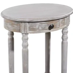 Kirklands Home Oval washed Pine Wood Side Table White Discount
