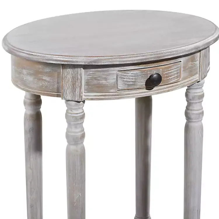 Kirklands Home Oval washed Pine Wood Side Table White Discount