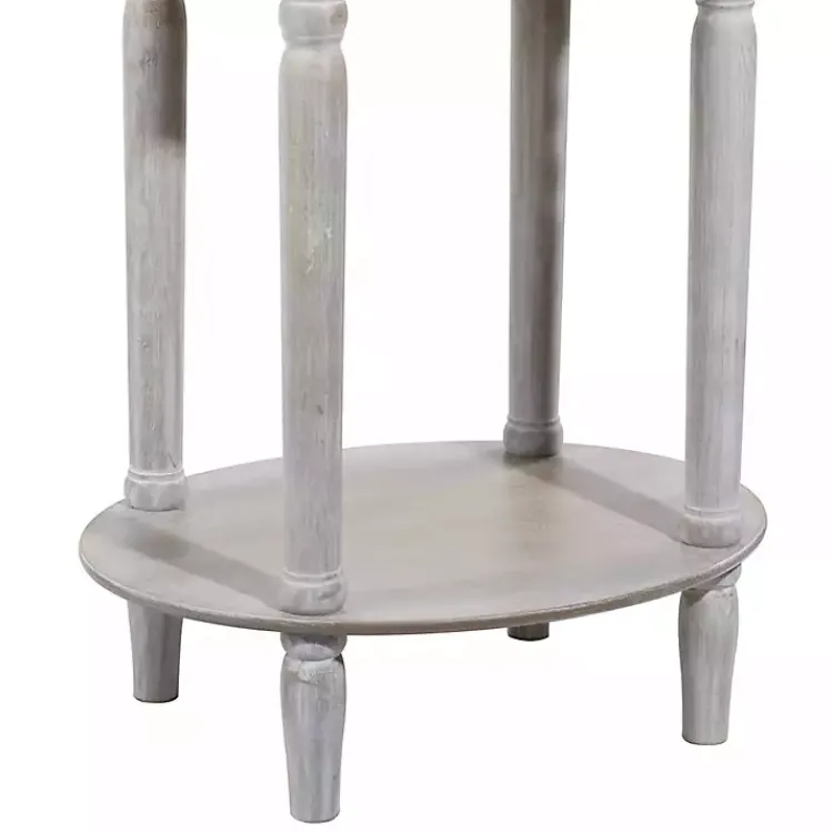 Kirklands Home Oval washed Pine Wood Side Table White Discount