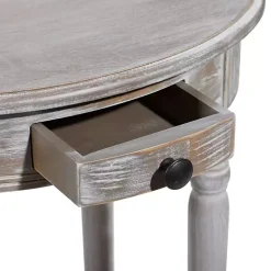 Kirklands Home Oval washed Pine Wood Side Table White Discount