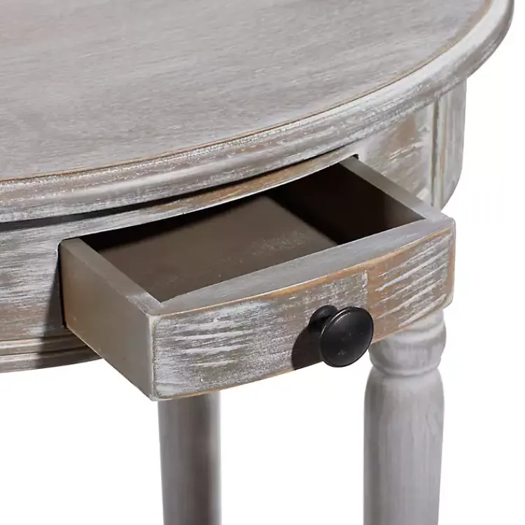 Kirklands Home Oval washed Pine Wood Side Table White Discount