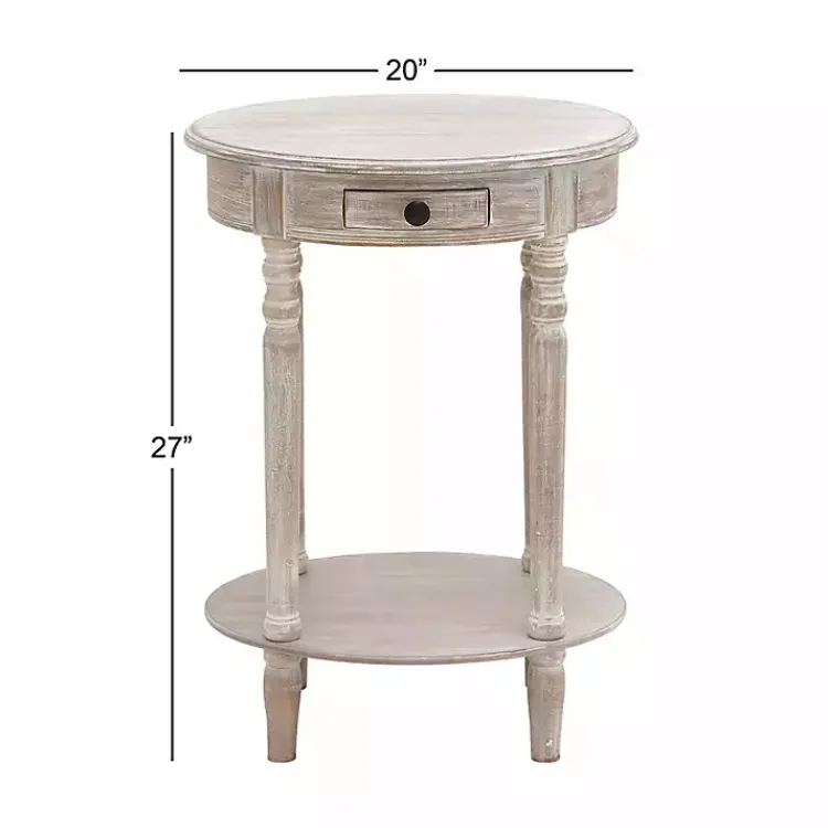 Kirklands Home Oval washed Pine Wood Side Table White Discount