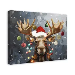 Christmas Art & Wall Decor>Kirklands Home Painty Christmas Moose Canvas Art Print