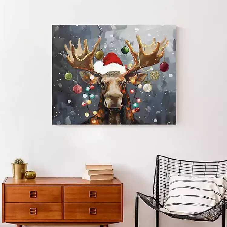 Christmas Art & Wall Decor>Kirklands Home Painty Christmas Moose Canvas Art Print