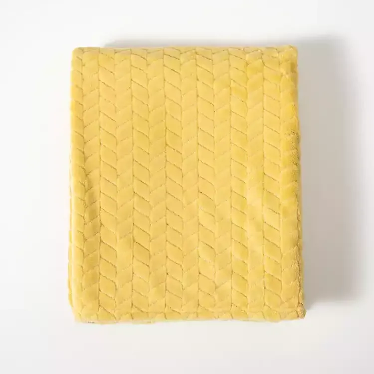 Blankets & Throws>Kirklands Home Pale Heavenly Herringbone Plush Throw Yellow
