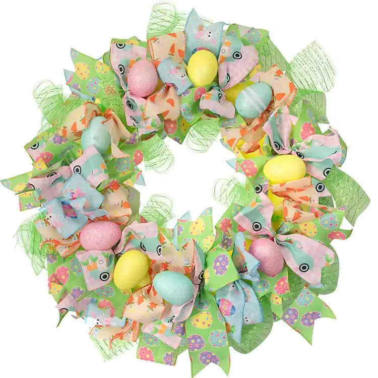 Easter Decorations>Kirklands Home Pastel Easter Eggs and Ribbons Wreath Multi
