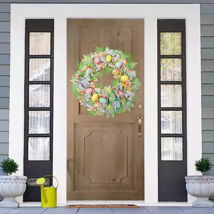 Easter Decorations>Kirklands Home Pastel Easter Eggs and Ribbons Wreath Multi