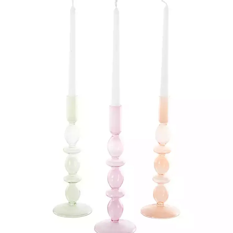 Candle Holders>Kirklands Home Pastel Glass Taper Candle Holders, Set of 3