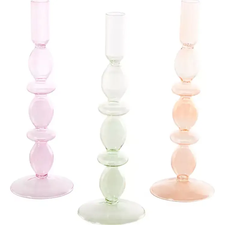 Candle Holders>Kirklands Home Pastel Glass Taper Candle Holders, Set of 3