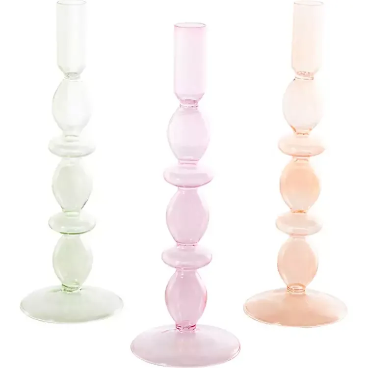 Candle Holders>Kirklands Home Pastel Glass Taper Candle Holders, Set of 3