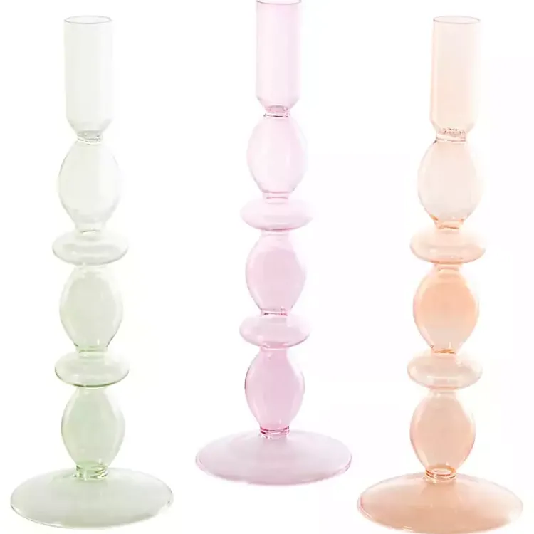 Candle Holders>Kirklands Home Pastel Glass Taper Candle Holders, Set of 3