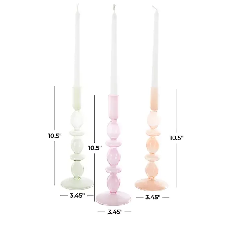 Candle Holders>Kirklands Home Pastel Glass Taper Candle Holders, Set of 3