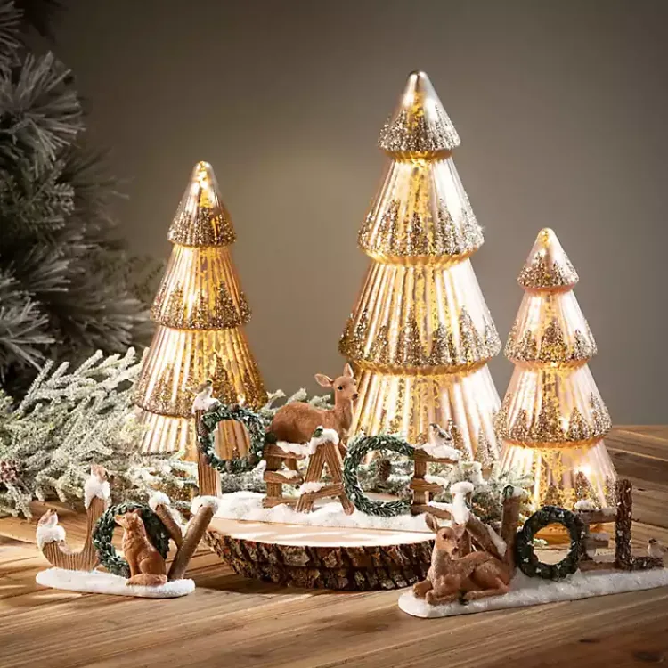 Christmas Decorations>Kirklands Home Peace, Noel, and Joy Woodland Statues, Set of 3