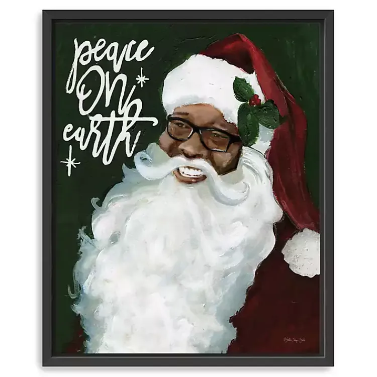Christmas Art & Wall Decor>Kirklands Home Peace on Earth Santa Framed Canvas Art Print