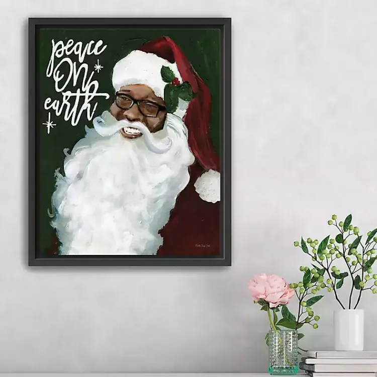 Christmas Art & Wall Decor>Kirklands Home Peace on Earth Santa Framed Canvas Art Print