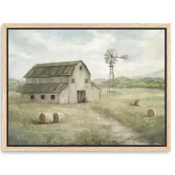 Kirklands Home Peaceful Farm Oak Framed Canvas Art Print New