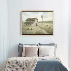 Kirklands Home Peaceful Farm Oak Framed Canvas Art Print New