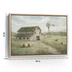 Kirklands Home Peaceful Farm Oak Framed Canvas Art Print New