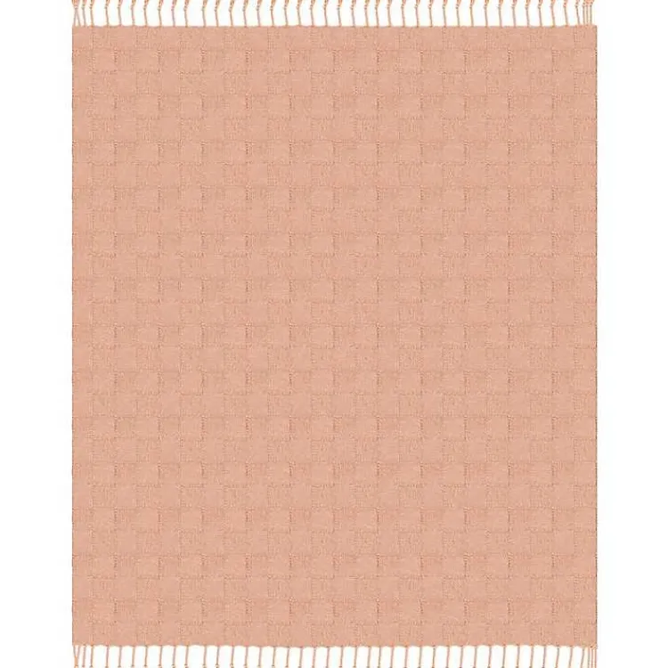 Blankets & Throws>Kirklands Home Peach Checkered Weave Fringe Throw Pink