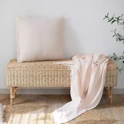 Blankets & Throws>Kirklands Home Peach Crinkled Cotton Fringe Throw Pink