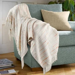 Blankets & Throws>Kirklands Home Peach Shimmer Stripe Woven Throw