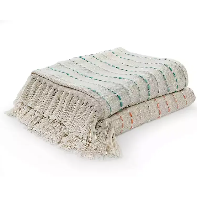 Blankets & Throws>Kirklands Home Peach Shimmer Stripe Woven Throw