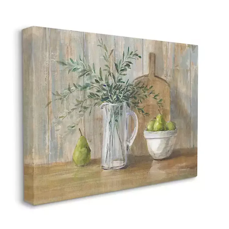 Kirklands Home Pears and Greenery Still Life Canvas Art Print New