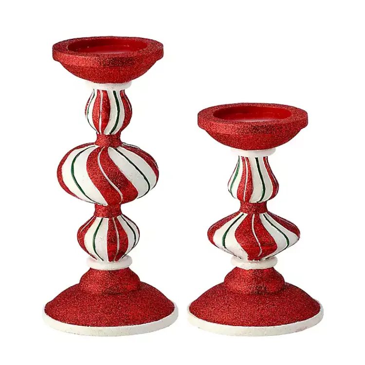 Christmas Decorations>Kirklands Home Peppermint Stripe Candle Holders, Set of 2