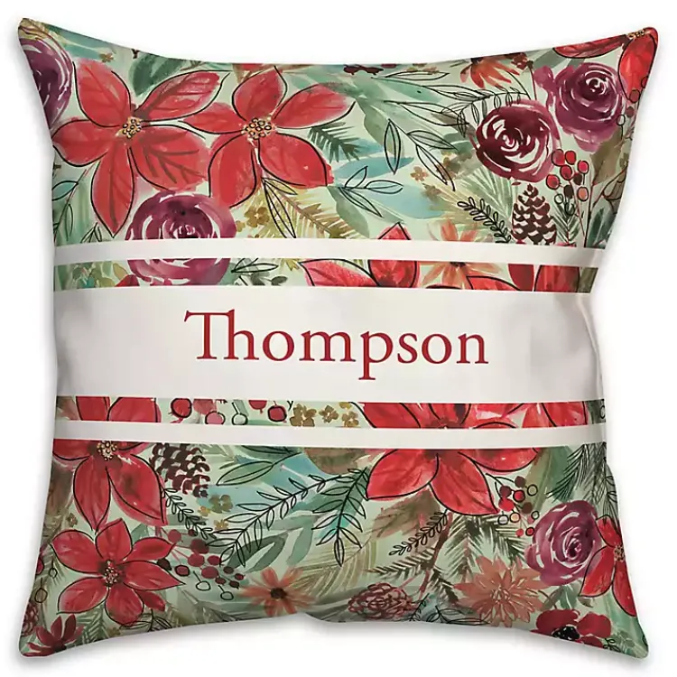 Christmas Pillows>Kirklands Home Personalized Holiday Blooms Outdoor Pillow