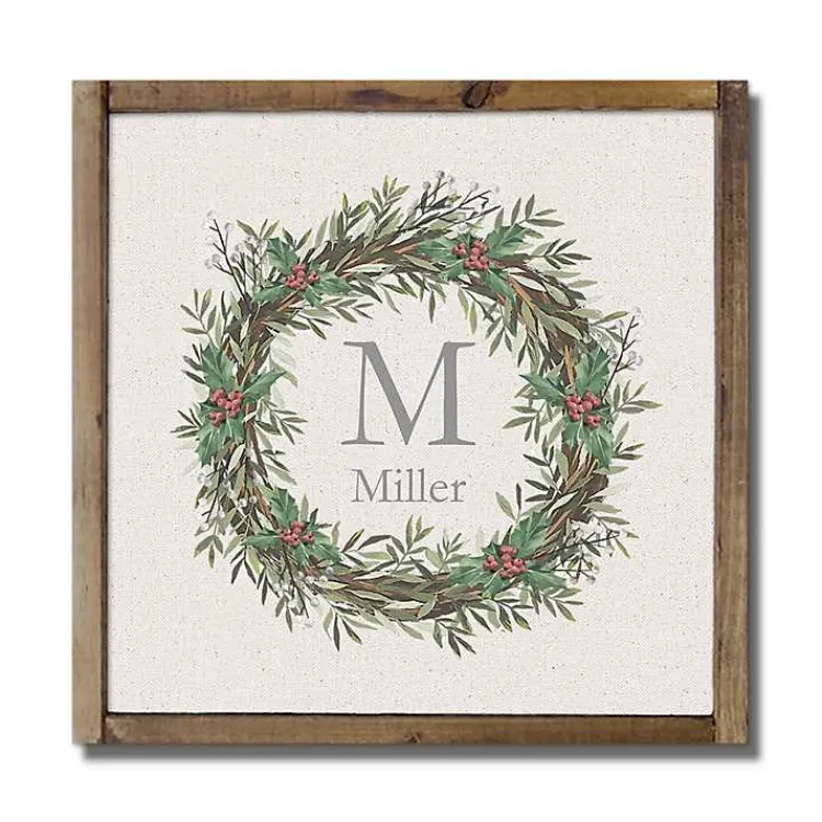 Christmas Art & Wall Decor>Kirklands Home Personalized Holly Wreath Framed Wall Plaque
