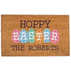 Easter Decorations>Kirklands Home Personalized Hoppy Easter Plaid Eggs Doormat Tan