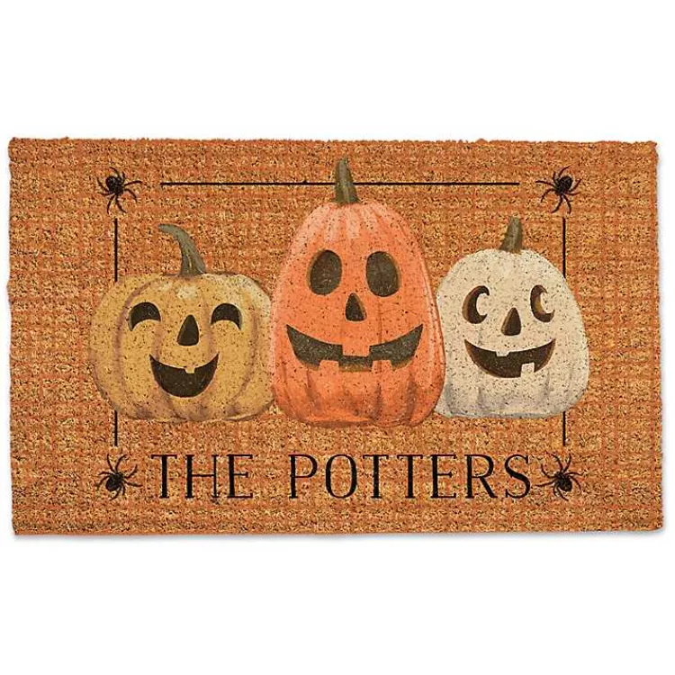 Halloween>Kirklands Home Personalized Jack-O-Lantern Halloween Doormat Tan