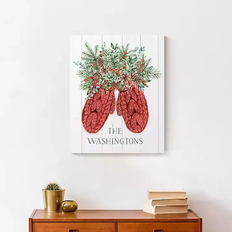 Christmas Art & Wall Decor>Kirklands Home Personalized Joyful Mittens Canvas Art Print