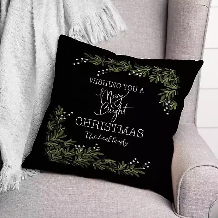 Christmas Pillows>Kirklands Home Personalized Merry and Bright Christmas Pillow Black