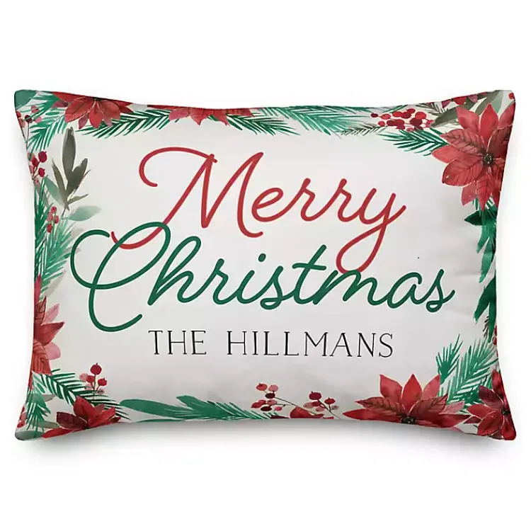 Christmas Pillows>Kirklands Home Personalized Merry Christmas Poinsettia Pillow