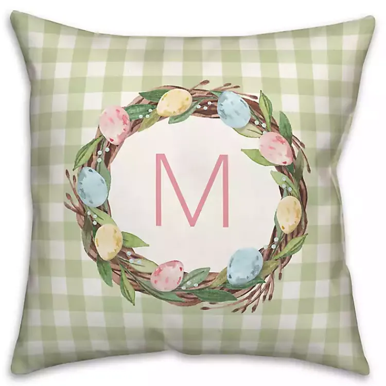 Easter Decorations>Kirklands Home Personalized Monogram Egg Wreath Pillow Green