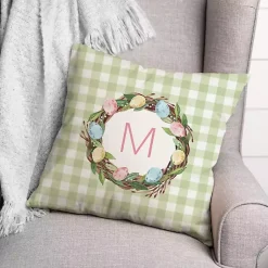 Easter Decorations>Kirklands Home Personalized Monogram Egg Wreath Pillow Green