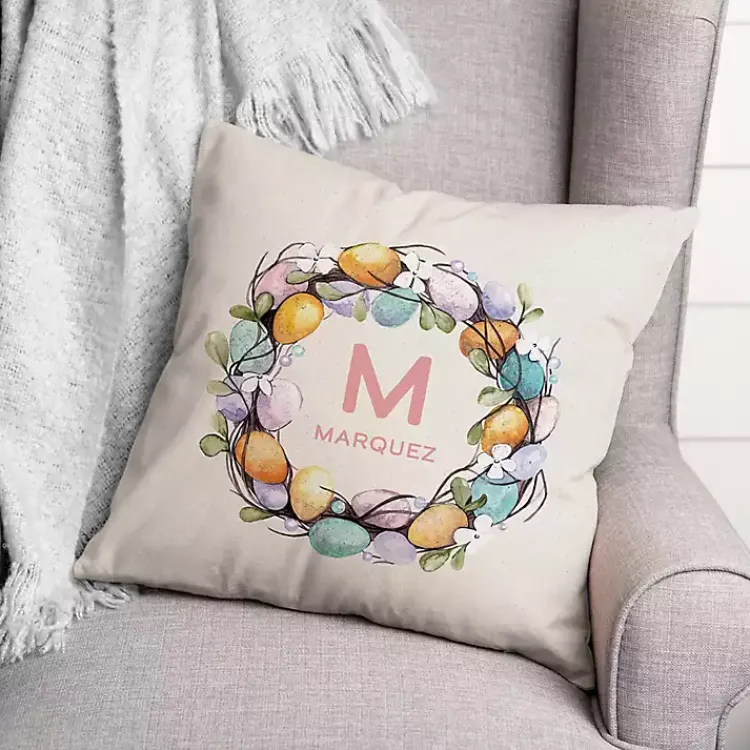 Easter Decorations>Kirklands Home Personalized Monogram Egg Wreath Pillow