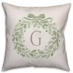 Pillows>Kirklands Home Personalized Monogram Green Folk Wreath Pillow