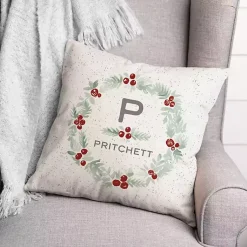Christmas Pillows>Kirklands Home Personalized Monogram Holly Wreath Throw Pillow