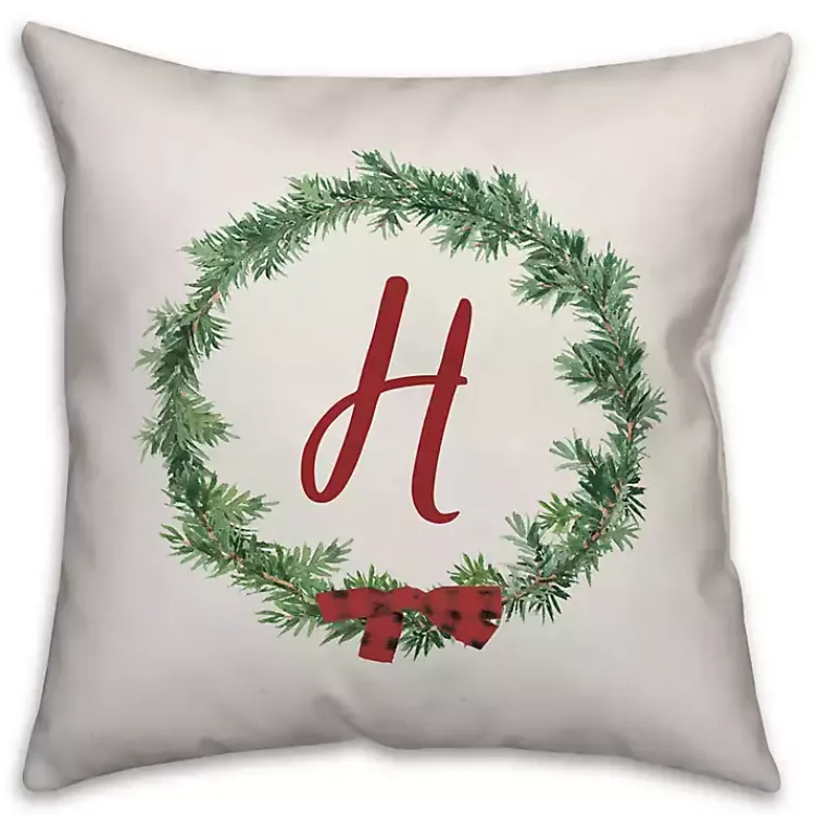 Pillows>Kirklands Home Personalized Monogram Ribbon Wreath Outdoor Pillow