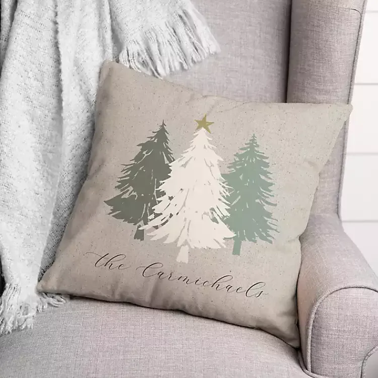 Christmas Pillows>Kirklands Home Personalized Neutral Christmas Tree Throw Pillow