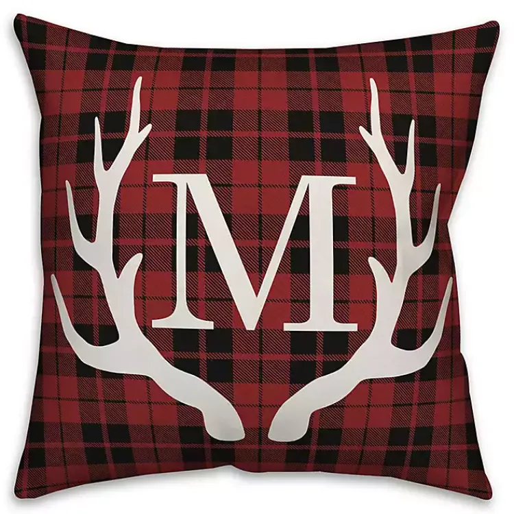 Monogram Seasonal Decor>Kirklands Home Personalized Plaid Antlers Monogram Pillow