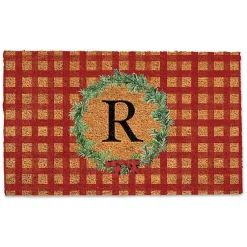 Monogram Seasonal Decor>Kirklands Home Personalized Plaid Christmas Monogram Doormat Red