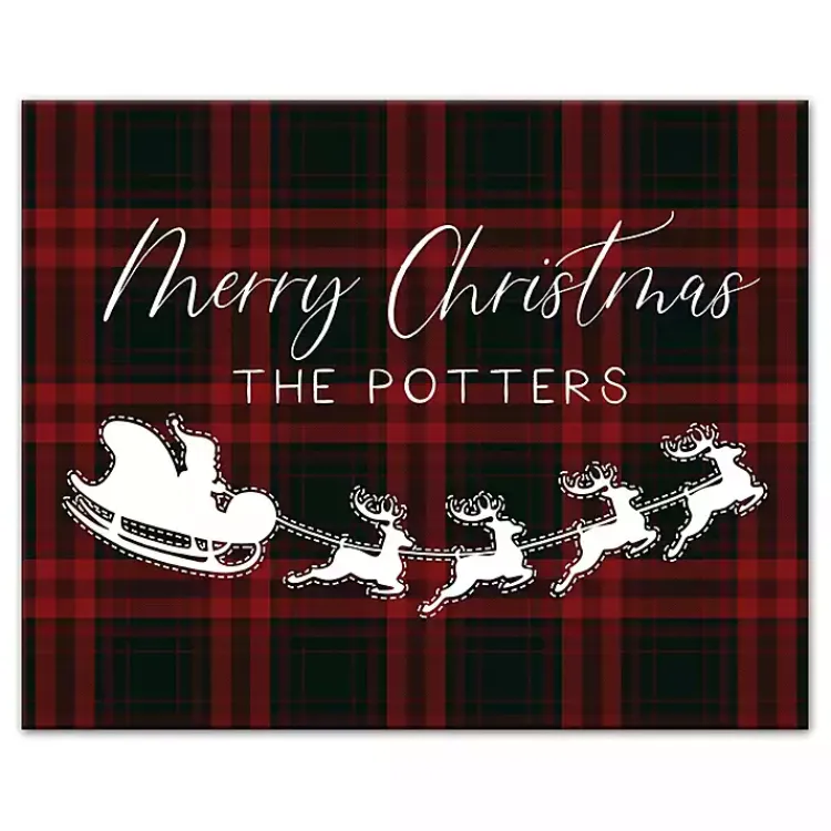 Christmas Art & Wall Decor>Kirklands Home Personalized Plaid Santa Sleigh Canvas Wall Plaque