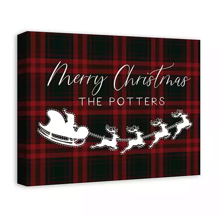 Christmas Art & Wall Decor>Kirklands Home Personalized Plaid Santa Sleigh Canvas Wall Plaque